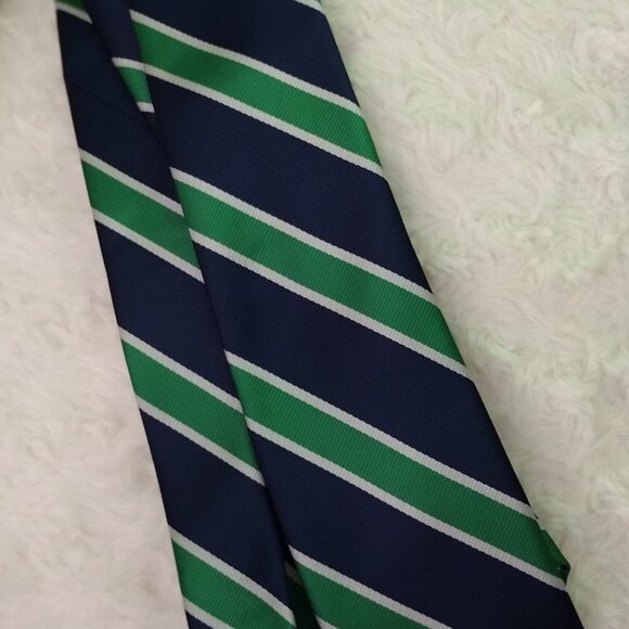 Knottery New York Navy Green Striped Tie Classic Diagonal Stripe Dress Necktie - Picture 6 of 7